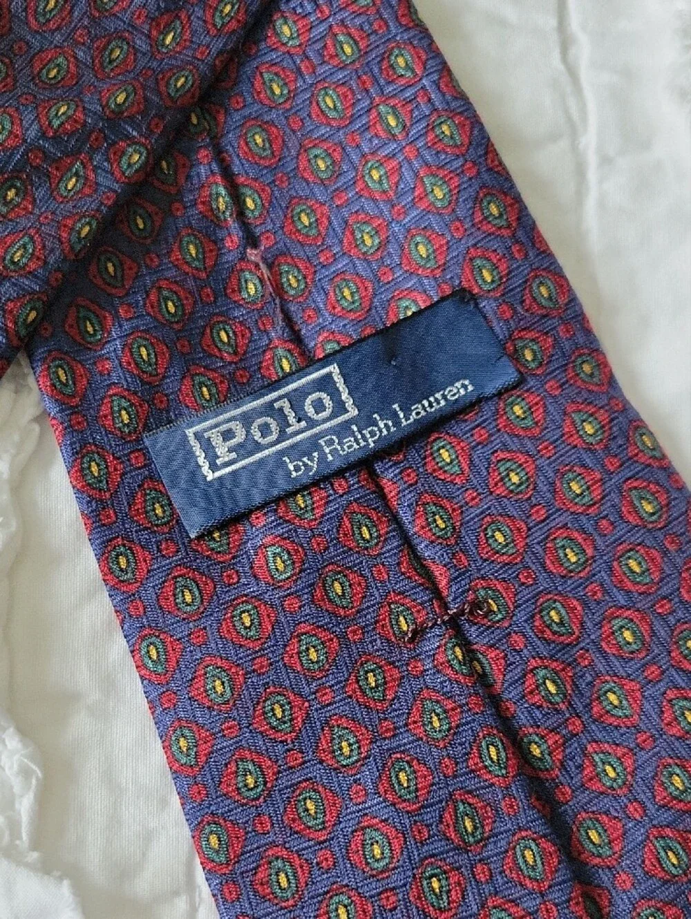 Polo Ralph Lauren Silk Navy Tie with Red/Green Medallion Vintage Like New